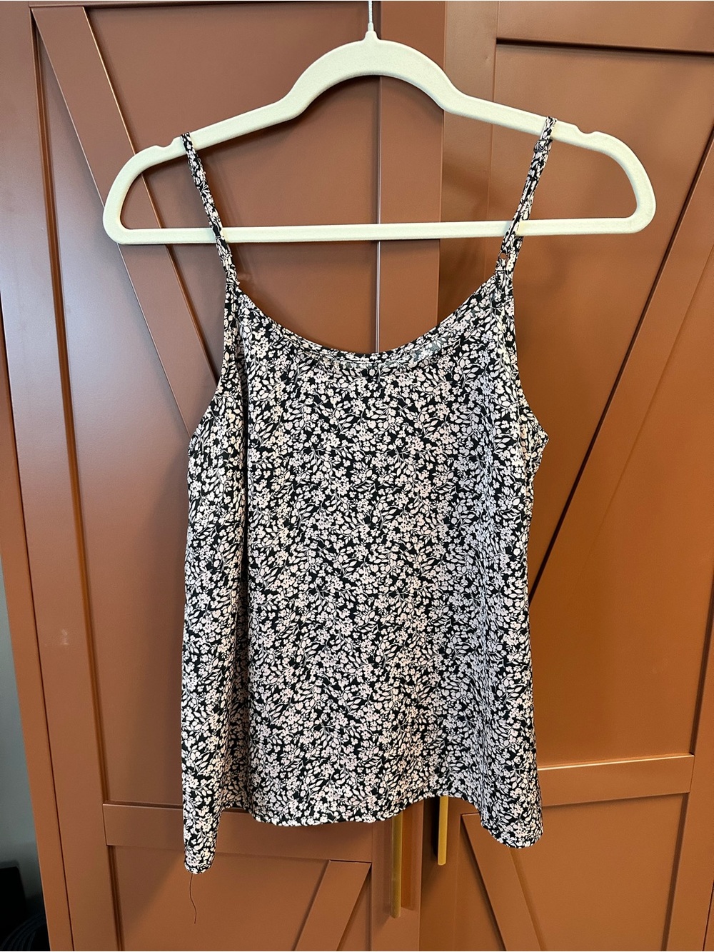Nordstrom Black and Light Pink Floral Nature Pattern Spaghetti Strap Cami Adjust